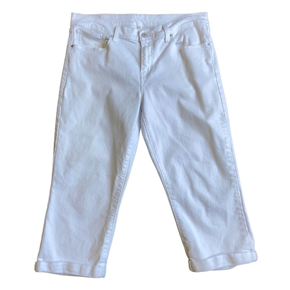 Levis Shorts Womens 31 White Skimmer Mid Rise Denim Rolled Hem Pedal Pusher EUC